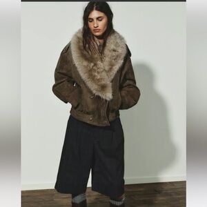 Zara Brand New 100% Fur Suede leather Jacket